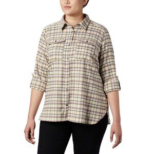 Columbia Womens Size 3X Bryce Canyon Stretch Chalk Plaid Omni Tech Button Shirt.